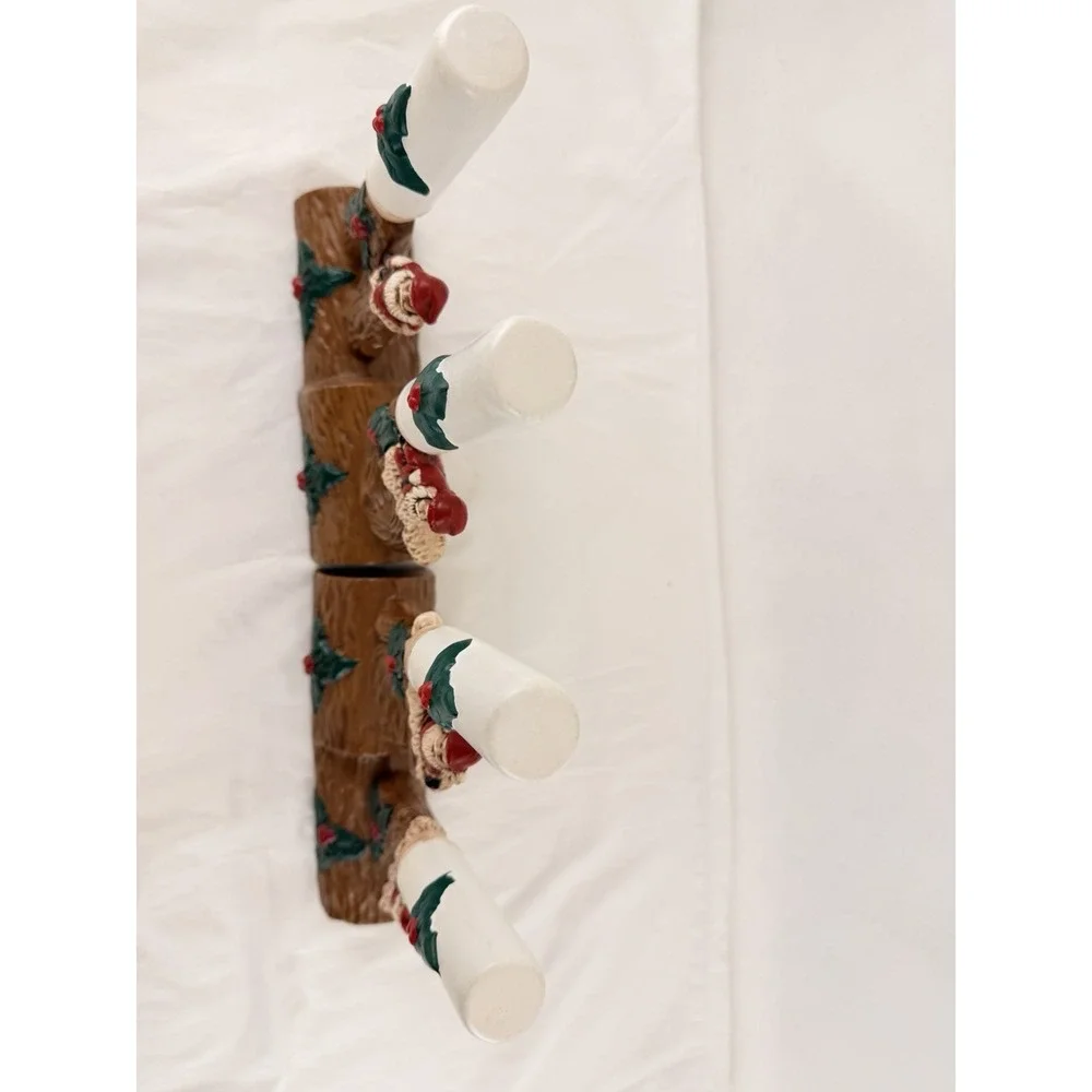 Vintage 1974 NOEL Ceramic Candle Holder Set Santa Log Christmas Decor - Picture 9 of 16